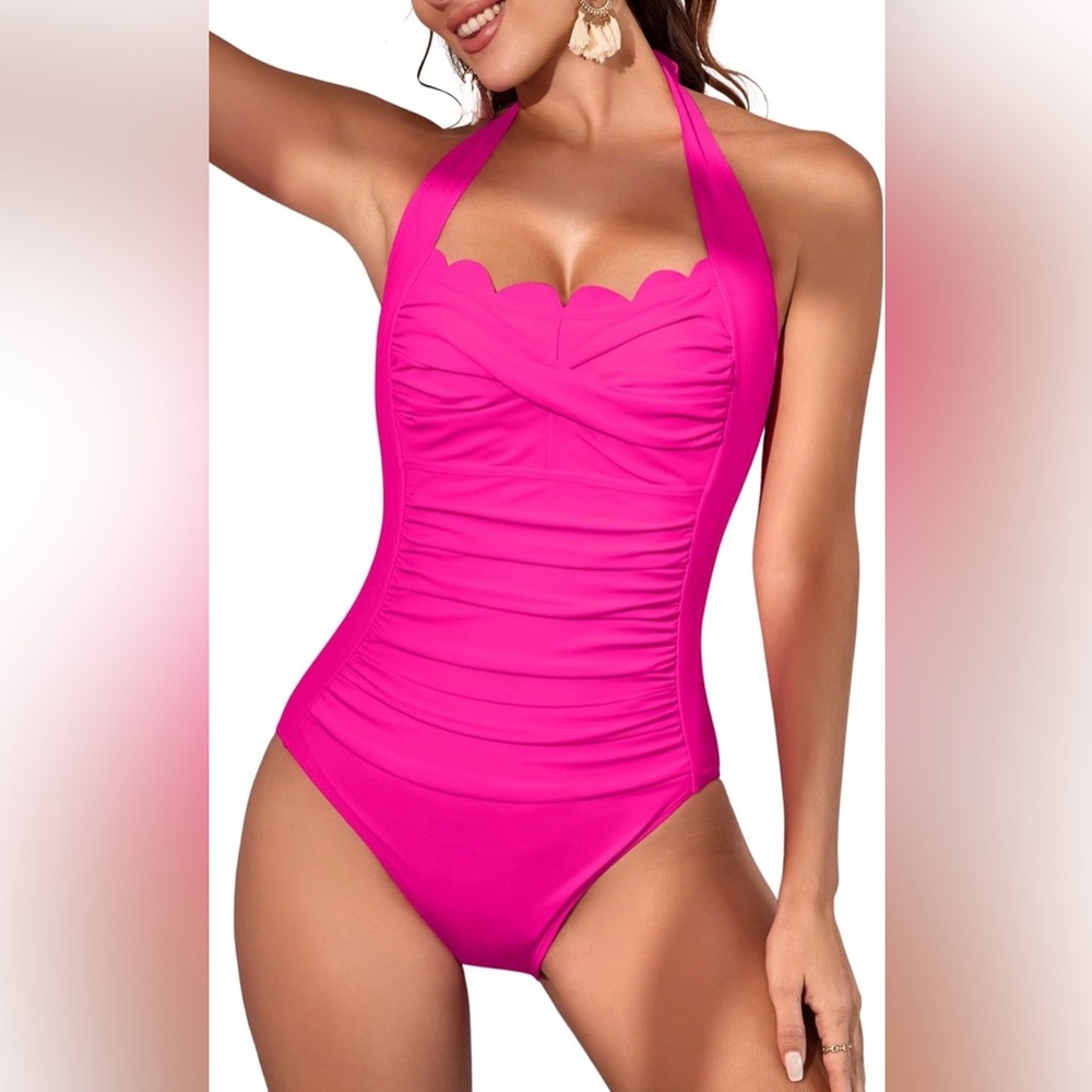 Pink Halter One-Piece Swimsuit
